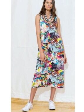 Vibrant Multicolor Floral-Print Midi Dress